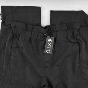 GSTQ Woven Bungee Pant Soft Grey Paperbag Waist Elastic Ankle Medium